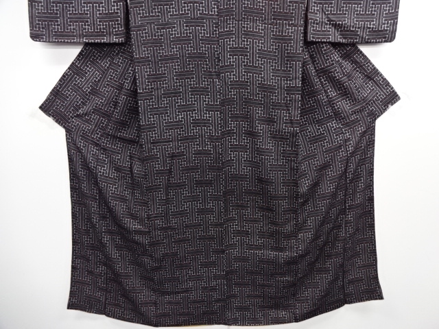 Antique wool kimono with woven sayagata pattern - SwaziLove